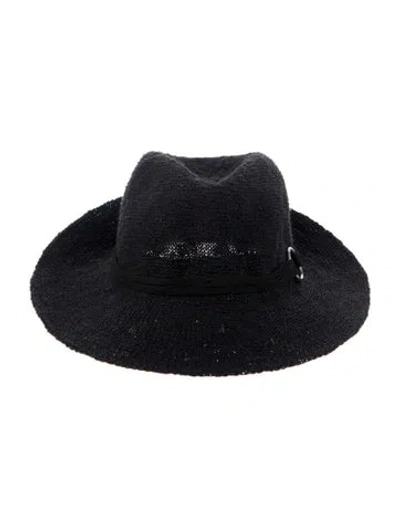 Pre-owned Saks Fifth Avenue Wide Brim Suede Trim Fedora Hat In Black/blue