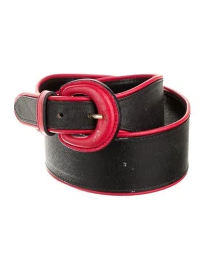 Pre-owned Saks Fifth Avenue Wide Saffiano Leather Belt In Multi