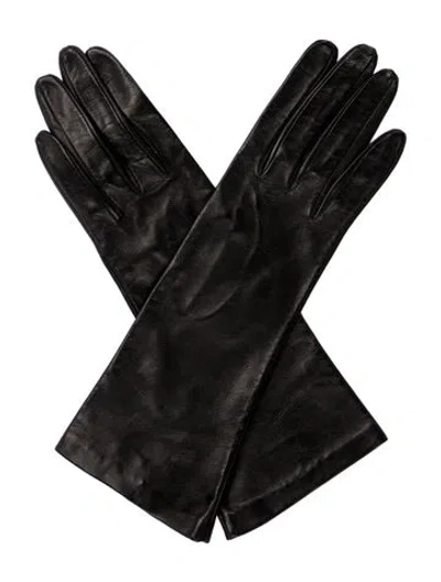 Pre-owned Saks Fifth Avenue Winter Leather Gloves In Black