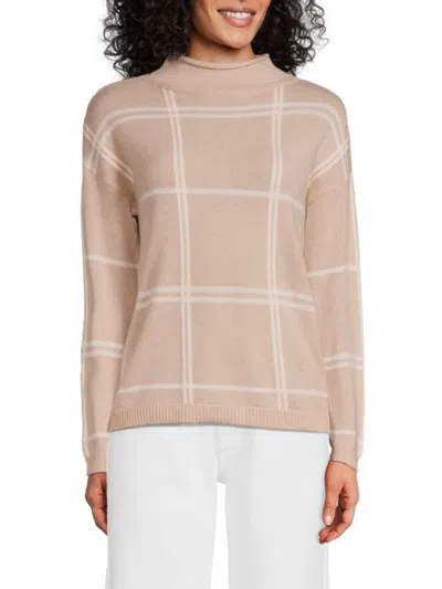 Saks Fifth Avenue Women's 100% Cashmere Check Mockneck Sweater In Sand Frost