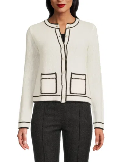 Saks Fifth Avenue Women's 100% Cashmere Contrast-trim Cardigan In Gray