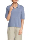 Saks Fifth Avenue Women's 100% Cashmere Sweater Polo In Denim Heat