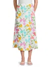 Saks Fifth Avenue Women's 100% Linen A-line Midi-skirt In Flower Garden