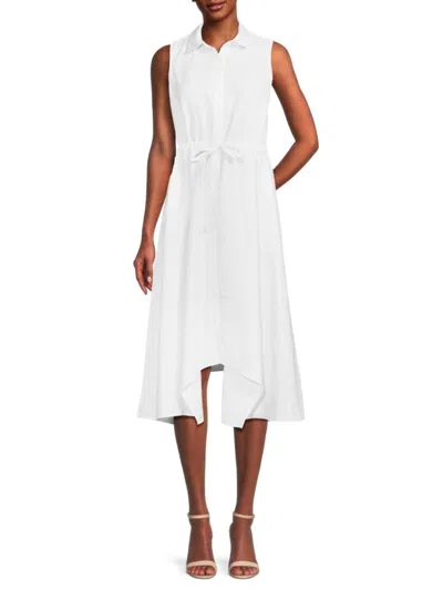 Saks Fifth Avenue Women's 100% Linen Asymmetric Midi Shirtdress In White