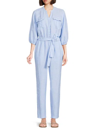 Saks Fifth Avenue Women's 100% Linen Belted Jumpsuit In Chambray Blue