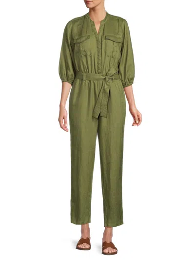 Saks Fifth Avenue Women's 100% Linen Belted Jumpsuit In Olive