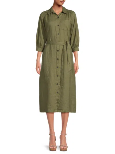 Saks Fifth Avenue Women's 100% Linen Belted Midi Shirtdress In Olive