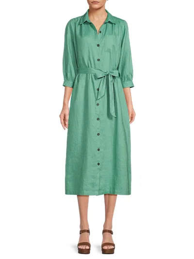 Saks Fifth Avenue Women's 100% Linen Belted Midi Shirtdress In Sage Green