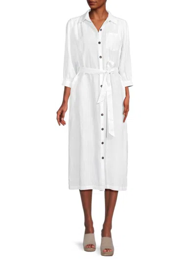 Saks Fifth Avenue Women's 100% Linen Belted Midi Shirtdress In White