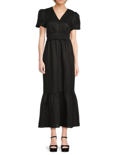 Saks Fifth Avenue Women's 100% Linen Ruffle-hem Maxi Dress In Black