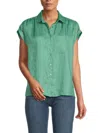 Saks Fifth Avenue Women's 100% Linen Cap Sleeve Shirt In Sage Green