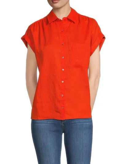 Saks Fifth Avenue Women's 100% Linen Cap Sleeve Shirt In Tangerine
