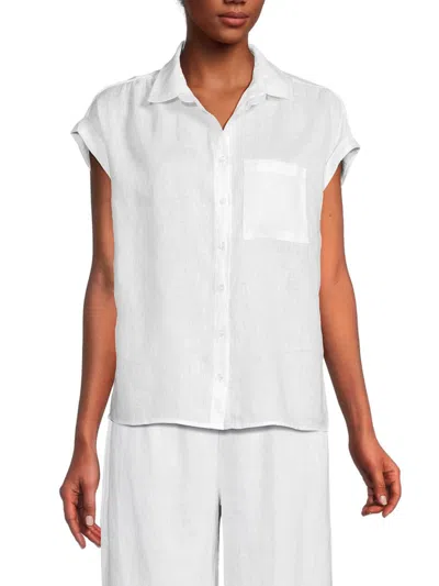 Saks Fifth Avenue Women's 100% Linen Cap Sleeve Shirt In White