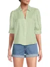 Saks Fifth Avenue Women's 100% Linen Collection Puff Sleeve Top In Cypress Stripe