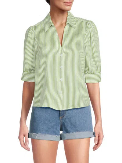 Saks Fifth Avenue Women's 100% Linen Collection Puff Sleeve Top In Cypress Stripe