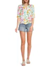Saks Fifth Avenue Women's 100% Linen Collection Puff Sleeve Top In Flower Garden