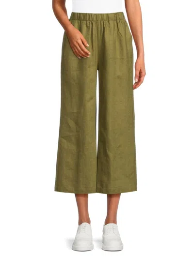 Saks Fifth Avenue Women's 100% Linen Cropped Wide Leg Pants In Olive