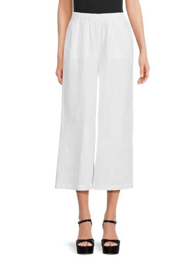Saks Fifth Avenue Women's 100% Linen Cropped Wide Leg Pants In White