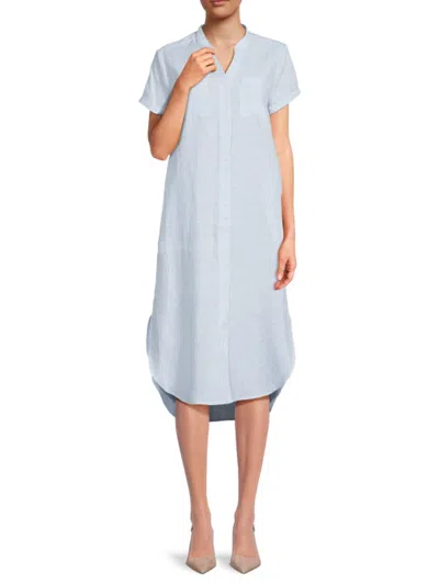 Saks Fifth Avenue Women's 100% Linen Double-pocket Midi-dress In Chambray Blue Stripe