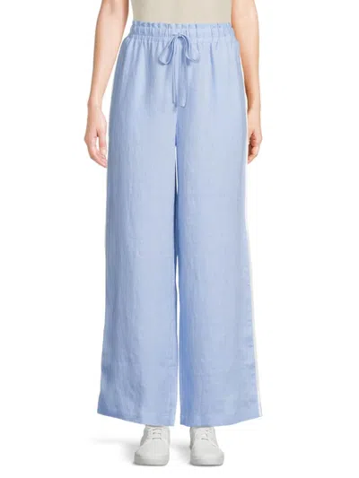 Saks Fifth Avenue Women's 100% Linen Drawstring Wide-leg Pants In Blue
