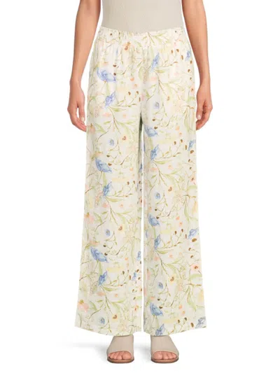 Saks Fifth Avenue Women's 100% Linen Floral Wide-leg Pants In Pink