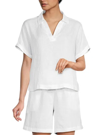 Saks Fifth Avenue Women's 100% Linen Jonny Collar Top In White