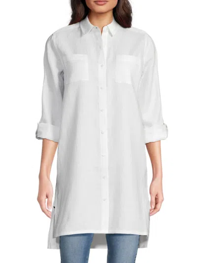 Saks Fifth Avenue Women's 100% Linen Longline Shirt In White