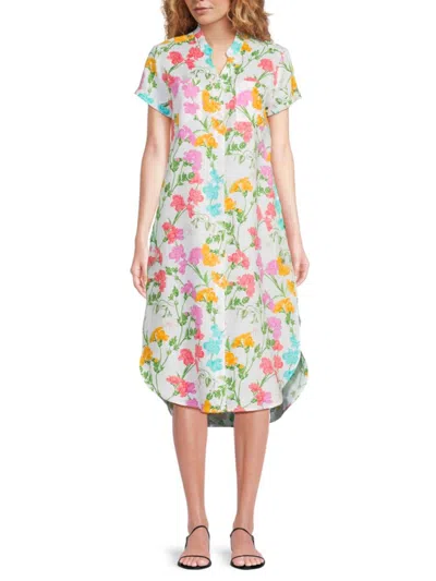 Saks Fifth Avenue Women's 100% Linen Midi Shirtdress In Flower Garden
