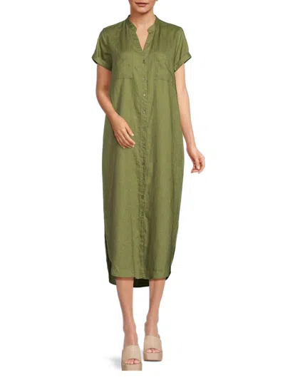 Saks Fifth Avenue Women's 100% Linen Midi Shirtdress In Green