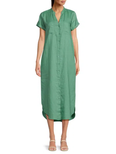 Saks Fifth Avenue Women's 100% Linen Midi Shirtdress In Sage Green