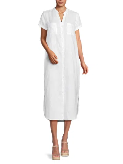 Saks Fifth Avenue Women's 100% Linen Midi Shirtdress In White