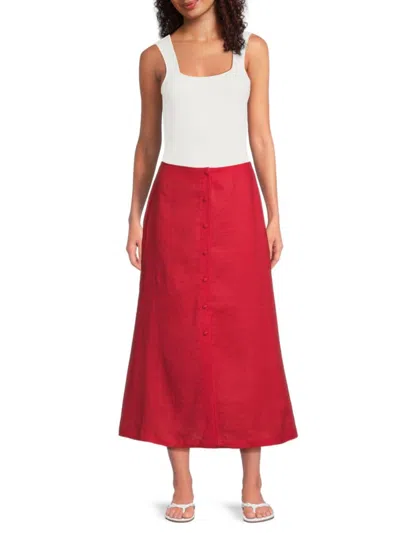 Saks Fifth Avenue Women's 100% Linen Midi-skirt In Red