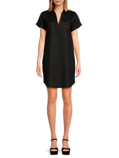 Saks Fifth Avenue Women's 100% Linen Mini Polo Dress In Black