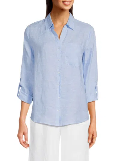 Saks Fifth Avenue Women's 100% Linen Patch Pocket Shirt In Chambray