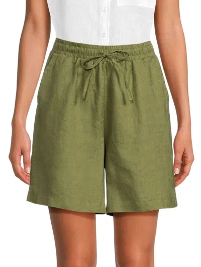 Saks Fifth Avenue Women's 100% Linen Pleat Front Shorts In Olive