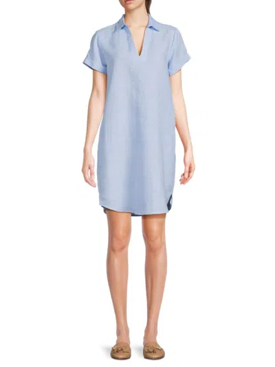 Saks Fifth Avenue Women's 100% Linen Popover Minidress In Chambray Blue