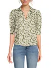 Saks Fifth Avenue Women's Print 100% Linen Shirt In Olive White