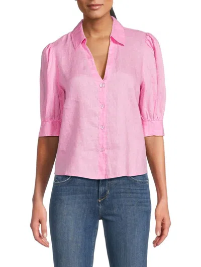 Saks Fifth Avenue Women's 100% Linen Puff Sleeve Button Down Shirt In Pink Blush