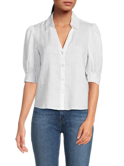 Saks Fifth Avenue Women's Print 100% Linen Shirt In White