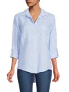 Saks Fifth Avenue Women's 100% Linen Roll Tab Button Down Shirt In Chambray Blue