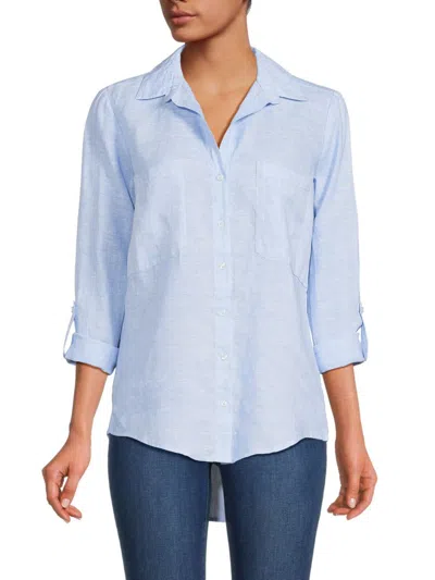 Saks Fifth Avenue Women's 100% Linen Roll-tab Button Down Shirt In Chambray Blue