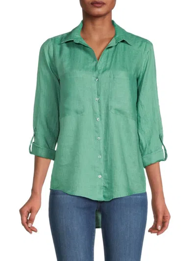 Saks Fifth Avenue Women's 100% Linen Roll Tab Button Down Shirt In Natural Cream