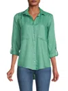 Saks Fifth Avenue Women's 100% Linen Roll Tab Button Down Shirt In Sage