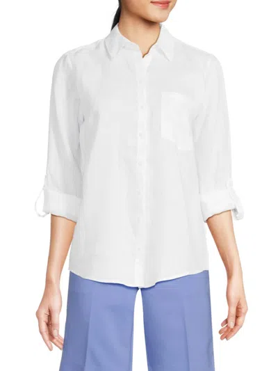 Saks Fifth Avenue Women's 100% Linen Roll-tab Button-down Shirt In White