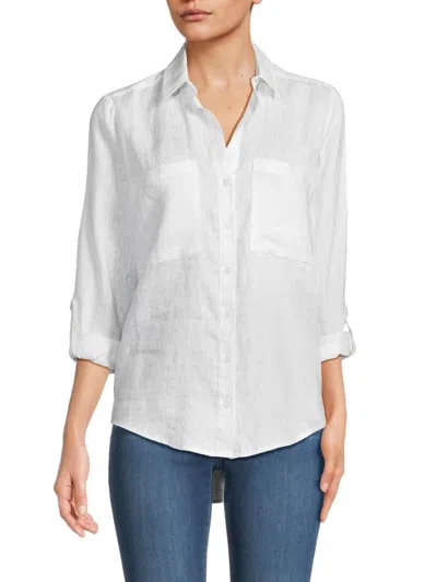 Saks Fifth Avenue Women's 100% Linen Roll Tab Button Down Shirt In White