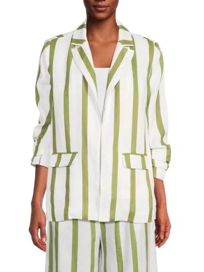Saks Fifth Avenue Women's 100% Linen Rushed Sleeve Striped Blazer In Multi