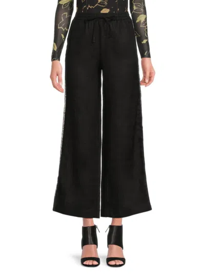 Saks Fifth Avenue Women's 100% Linen Sequin-side Drawstring Pants In Black
