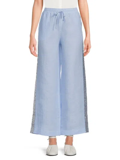 Saks Fifth Avenue Women's 100% Linen Sequin-side Drawstring Pants In Chambray Blue