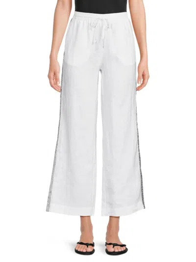 Saks Fifth Avenue Women's 100% Linen Sequin-side Drawstring Pants In White