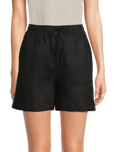 Saks Fifth Avenue Women's 100% Linen Sequin-side Drawstring Shorts In Black